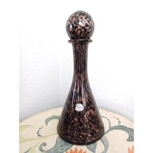 Vintage Mid-Century Modern Murano Glass Avventurina Black & Gold Fleck Decanter